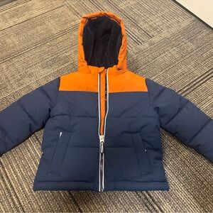 Kids Colorblock Puffer Jacket with Hood - Navy & Orange